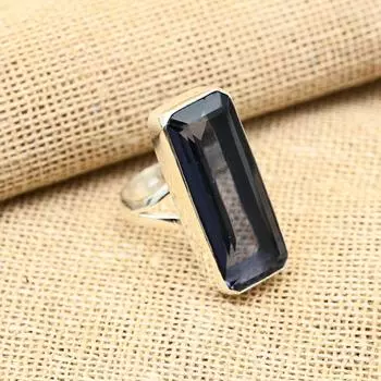 Привлекательное ювелирное кольцо ручной работы из стерлингового серебра 925 пробы с драгоценным камнем иолитом для нее 4 синий