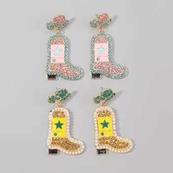 Привлекательные серьги-гвоздики со звездами и милым украшением в виде шляпы, с капающим масляным узором розовый