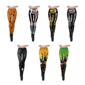 Привлекательные женские леггинсы из дышащего полиэстера с изображением черепа на Хэллоуин, удобные узкие брюки для дома L оранжевый