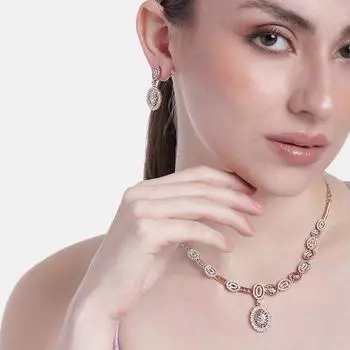 Привлекательный эллиптический дизайнерский комплект ожерелья Estele с покрытием из розового золота и цирконием для женщин