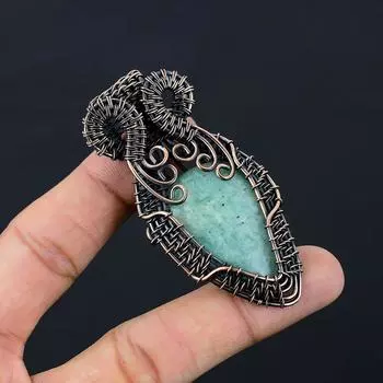 Привлекательный амазонитовый драгоценный камень из чистой медной проволоки, завернутый в подвеску ручной работы, ювелирное изделие для подарка 2.87 Inches зелёный