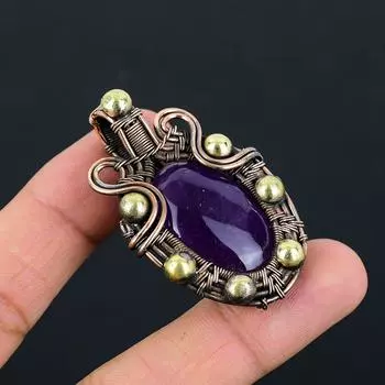 Привлекательный аметист драгоценный камень чистая медная проволока обернутая подвеска ручной работы ювелирный подарок 2.17 Inches фиолетовый