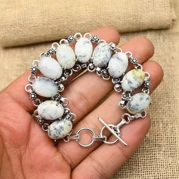Привлекательный дендритовый опал, драгоценный камень ручной работы, ювелирные изделия из стерлингового серебра 925 пробы, элегантный браслет для нее