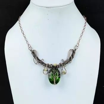 Привлекательный драгоценный камень перидот ручной работы из чистой медной проволоки, ювелирное ожерелье для женщин 18 Inches зелёный