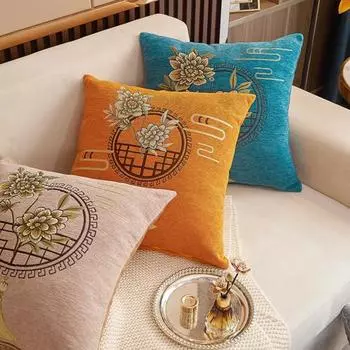 Привлекательный дышащий полиэстеровый чехол для подушки Garden Pane Flower Pattern Подушка для дивана 45cm синий