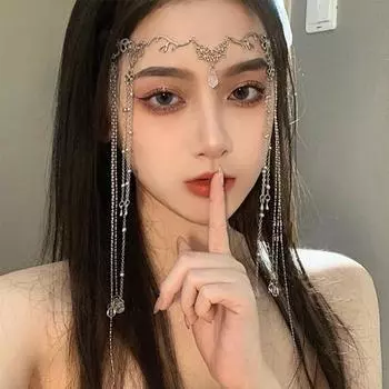 Привлекательный головной убор в форме капли воды, головной убор с длинной кисточкой, цепочка для волос со стразами для вечеринки серебряный