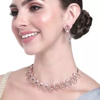 Привлекательный комплект ожерелья Estele с покрытием из розового золота и CZ с мятно-розовыми камнями для женщин