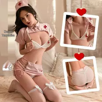 Привлекательный кружевной комплект юбки-бодикон медсестры на шнуровке One Size