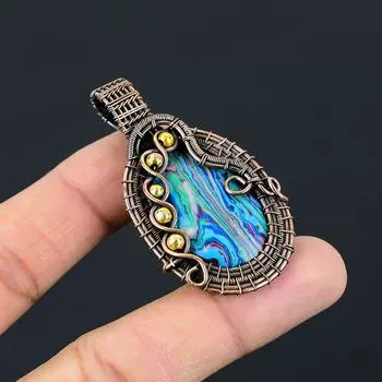 Привлекательный кулон ручной работы из чистой медной проволоки с драгоценными камнями радуги Calsilica 2.28 Inches синий