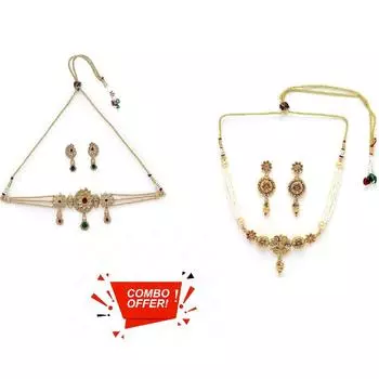 Привлекательный многопрядный позолоченный медный комплект ожерелья-колье для женщин