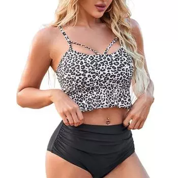 Привлекательный пляжный комплект бикини с хорошей эластичностью, приятный на ощупь, женский купальный костюм с высокой талией для бассейна