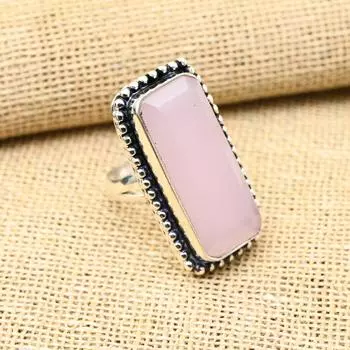 Привлекательный розовый халцедон из стерлингового серебра 925 пробы, милое ювелирное кольцо ручной работы для женщин 4 розовый
