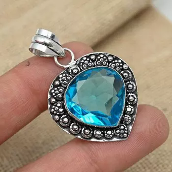 Привлекательный синий топаз Драгоценный камень Твердый стерлинговый серебристый стерлинговый серебристый 925 Ювелирные изделия ручной работы 1.77 Inches синий