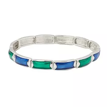 Привлекательный женский браслет-манжета Estele с родиевым покрытием и синей и зеленой эмалью