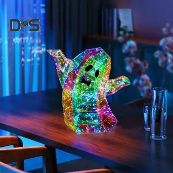 Призматические переливающиеся светодиодные огни-призраки, ночник-призрак на Хэллоуин, красочные украшения для дома и вечеринки, настольная фигурка A