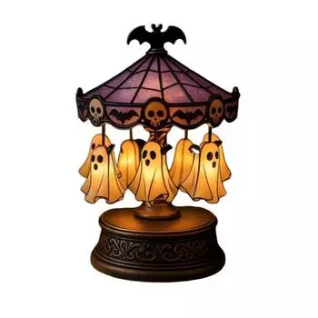 Призрачная Карусель Витражный Ночник-Карусель с Плавающим Призраком Хэллоуин Настольная Лампа для Чтения для Спальни Каминной Полки Настольного Декора A