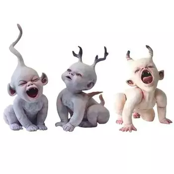 Призрачная кукла, страшная, жуткая, подвесная, реквизит для вечеринки, хеллоуинские ужасы, детские украшения, страшный зомби-ребенок с рогом, статуэтка из смолы, украшение