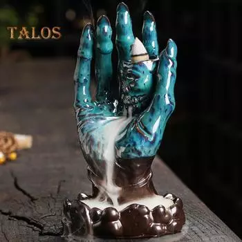 Призрачная рука обратный поток курильница Хэллоуин жуткая рука форма керамика водопад благовония конус держатель настольное украшение орнамент синий