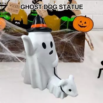 Призрачная собака, гуляющая статуя из смолы, милый жуткий призрак, украшение на Хэллоуин, компактная фигурка призрака для дома