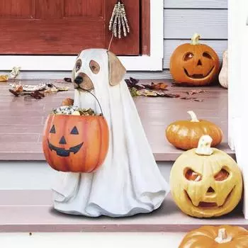 Призрачная собака тыква конфетница Хэллоуин смола призрачная кошка лакомство подарочный пакет для дома офис в помещении на открытом воздухе сад настольное украшение орнамент вечеринка фестиваль Little Dog