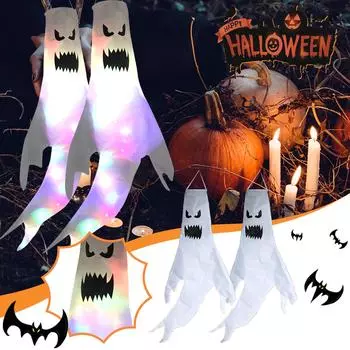 Призрачные ветроуказатели, подвесные украшения, летающие ветроуказатели, флаги, украшения для деревьев на открытом воздухе со светодиодной подсветкой для двора, сада, вечеринки, сувениры, принадлежности