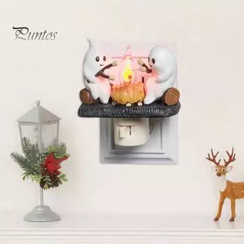 Призрачный костер мерцающий ночник Хэллоуин 3D мультфильм призрак светодиодный фонарь поддельный костер украшение для дома и офиса дети друзья семья фестиваль подарок UK