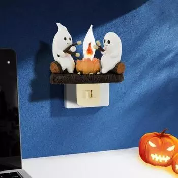 Призрачный костер мерцающий ночник Хэллоуин 3D мультфильм призрак светодиодный фонарь поддельный костер украшение для дома и офиса дети друзья семья фестиваль подарок US Plug