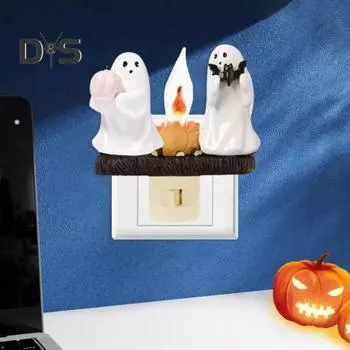 Призрачный костер мерцающий ночник Хэллоуин жуткий светодиодный поддельный костер тыква летучая мышь призрачная лампа для дома и офиса внутреннее украшение орнамент EU