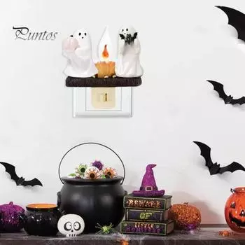 Призрачный костер мерцающий ночник Хэллоуин жуткий светодиодный поддельный костер тыква летучая мышь призрачная лампа для дома и офиса внутреннее украшение орнамент EU