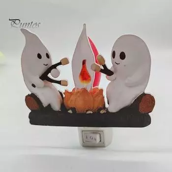 Призрачный костер мерцающий ночник мерцающее пламя Хэллоуин ночной светильник 2 призрака жарят 3D светодиодный светильник свечи жуткий настенный декор спальни EU