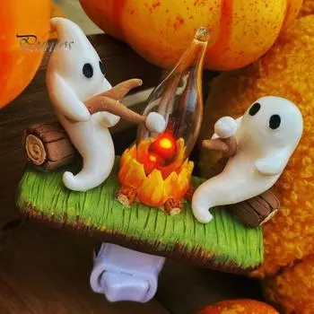 Призрачный костер мерцающий ночник светодиодный фонарь для Хэллоуина поддельный костер мультяшный призрачный светильник для дома и офиса внутреннее украшение праздничный подарок EU B