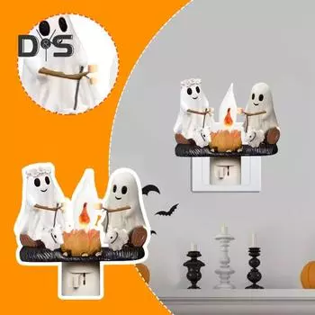 Призрачный костер мерцающий ночной свет Хэллоуин жуткий светодиодный поддельный костер мультяшный призрачный светильник для дома офис внутреннее украшение орнамент A