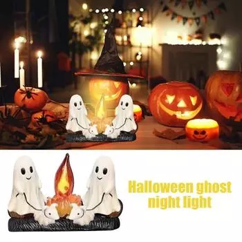 Призрачный костер Ночной светильник для костра Мерцающий беспламенный призрачный светильник Реалистичная поддельная свеча Украшение на Хэллоуин для детской комнаты A