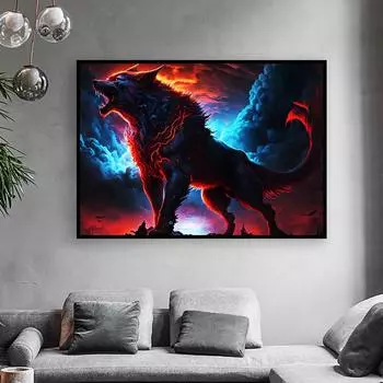 Призрачный плакат с волком, настенная живопись на холсте, украшение для комнаты с животными, украшение синего и красного неба 21cm30cm NoFrame