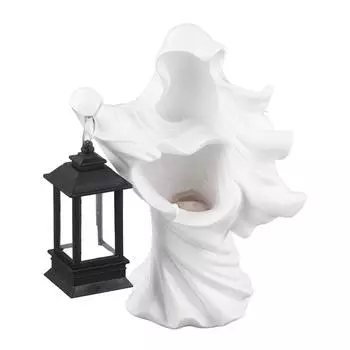 Призрак из смолы с фонарем Статуя посланника ада из смолы Скульптура для Хэллоуина Декорация сада и двора Hell messenger white (with a l