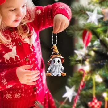 Призрак на Хэллоуин Акриловое подвесное украшение для дома, внутреннего зеркала заднего вида автомобиля 2D Плоский мультфильм Призрак-тыква A