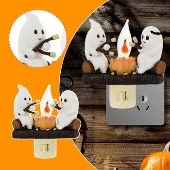 Призрак у костра, мерцающий ночник, жуткий призрак, искусственный костер, беспламенная свеча, ночник, милое мерцающее пламя