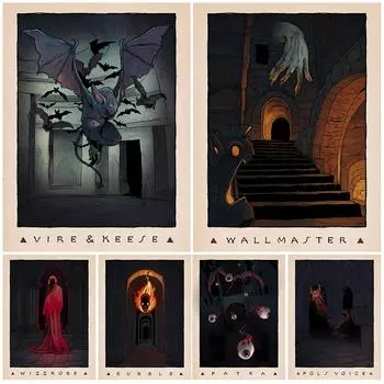 Призрак в красной одежде, Пророк джунглей, Солдат-скелет Абстрактная мультяшная настенная живопись маслом Замок Призрак Плакат 21cm30cm NoFrame