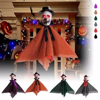 Призрак, висящий на Хэллоуин, издает пугающий свет и звуки. Подвесной дом с привидениями, комната, розыгрыш, украшение и реквизит One Size оранжевый