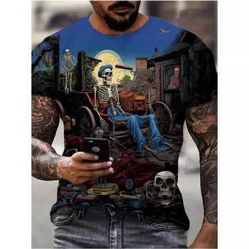 Призраки Черепа Пары Выкройки Топы Новая Мода Короткий Рукав Футболка Мужские Костюмы Большой Размер Свободная Футболка Оверсайз Футболка Хэллоуин S