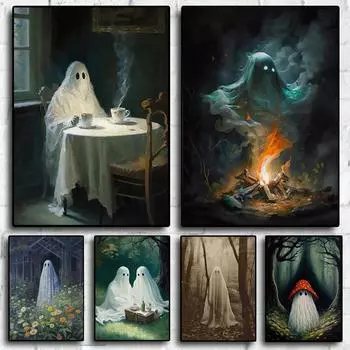 Призраки в заброшенной арке Ретро-плакатная комната с декоративным принтом Фреска Темная академия Готическая фреска 21cm30cm NoFrame