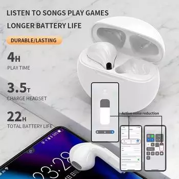 Pro6 TWS Smart Touch беспроводная гарнитура Bluetooth 5.0 стерео шумоподавление спортивная гарнитура слуховой аппарат для всех смартфонов белый