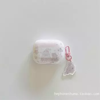 Pro 2 Generation Earphone Sleeves Apple Airpods3 Generation 2 Generation Wireless Bluetooth Second Generation and Third Generation Earphone Case Apple Airpods Pro Flower cake cat + cat pendant