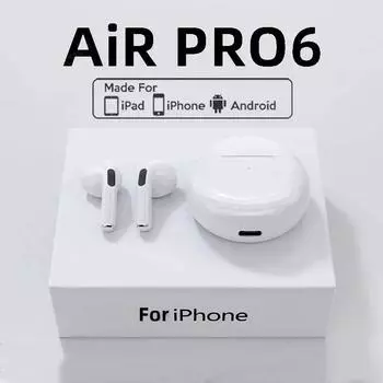 Pro 6 TWS Bluetooth наушники для iPhone беспроводная Bluetooth гарнитура шумоподавляющие наушники с микрофоном беспроводные наушники Pro6 белый