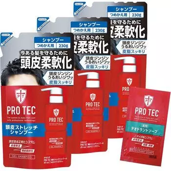 PRO TEC Scalp Stretch Shampoo Refills x Bonus Deodorant Soap (Quasi-drug) (230g 3) + (1 Use)