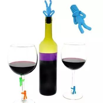 пробка для бутылки вина, 7 шт., креативный перевернутый мужской дизайн, пищевая силиконовая пробка для украшения красного вина, шампанского 7pcs
