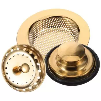 Пробка для протечки бассейна, пробка для кухонной раковины, фильтр, сливная корзина, фильтр, три предмета, универсальный 11.20X11.20X2.30CM золотистый