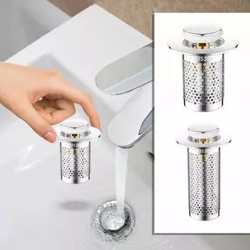 Пробка для раковины в ванной комнате с уловителем, пробка для раковины с корзиной для фильтра из нержавеющей стали, подходит для отверстий диаметром 1,3 ~ 2,1 дюйма One Size