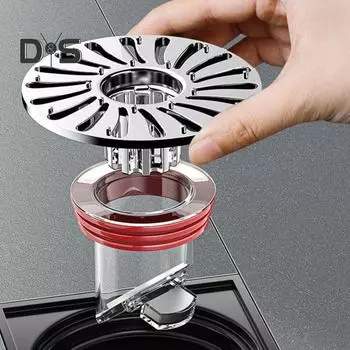 Пробка для слива пола с защитой от запаха и корзиной для фильтра, долговечная крышка для слива пола с защитой от рефлюкса для кухонь и ванных комнат серебряный/красный