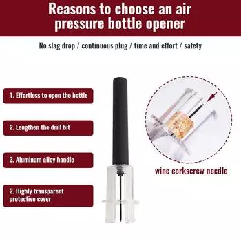 Пробка для вина с вакуумным давлением Открывалка для винных бутылок Открывалка для пивных бутылок Воздушный насос Инструмент для открывания бутылок Игла из нержавеющей стали